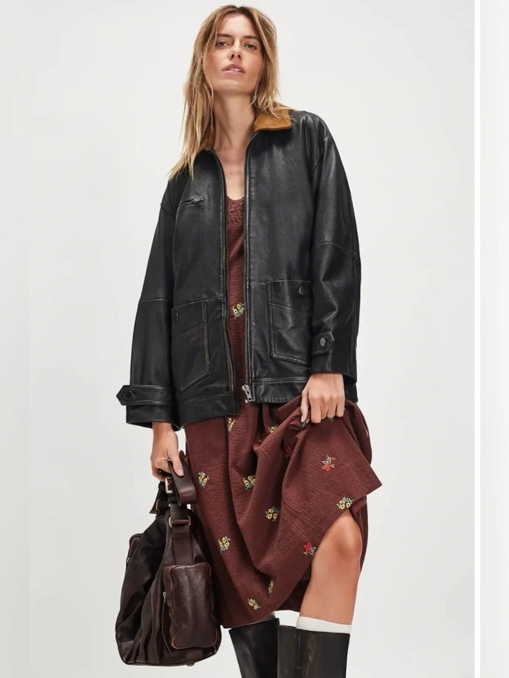 NWT Free People Maisie Midi Dress in Cocoa Brown